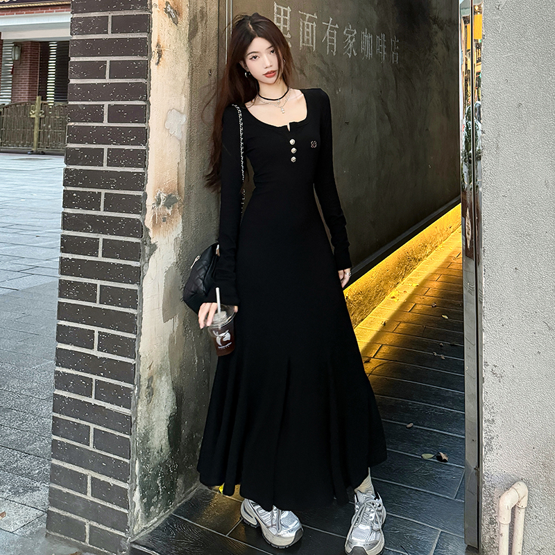 A-line all-match long dress high waist bottoming dress