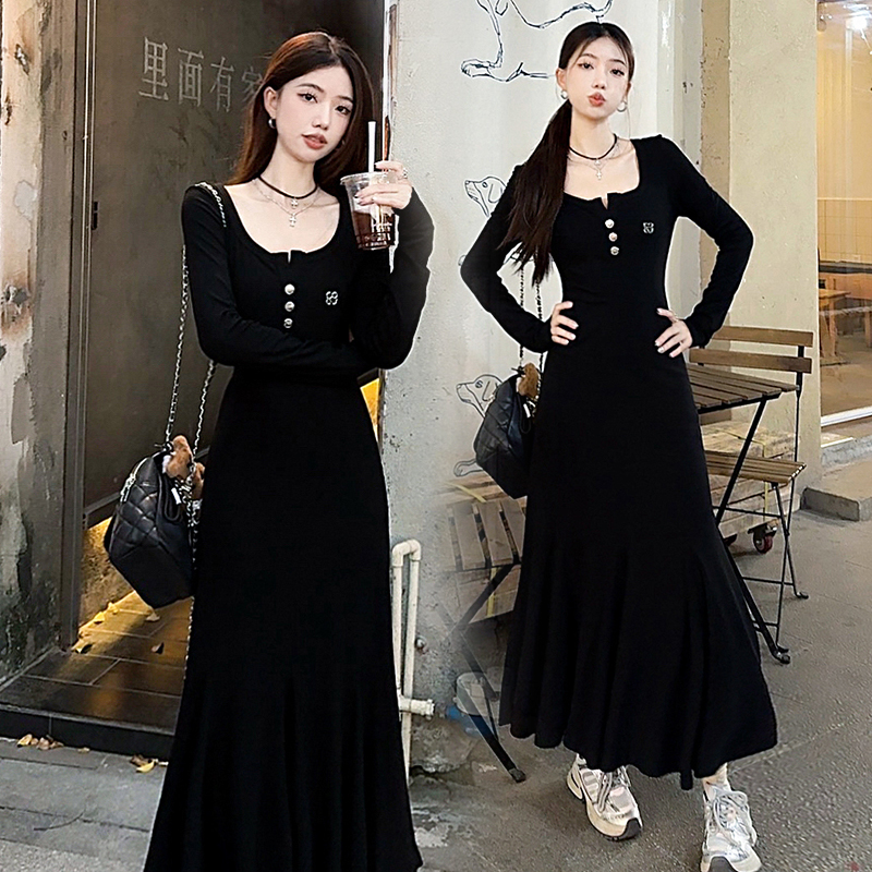 A-line all-match long dress high waist bottoming dress