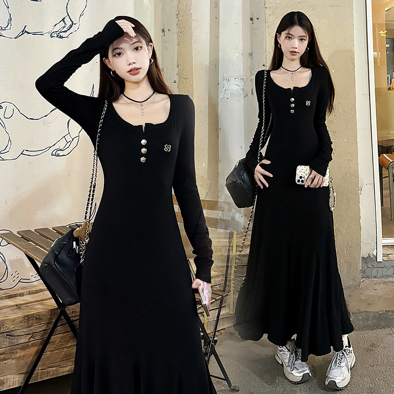 A-line all-match long dress high waist bottoming dress