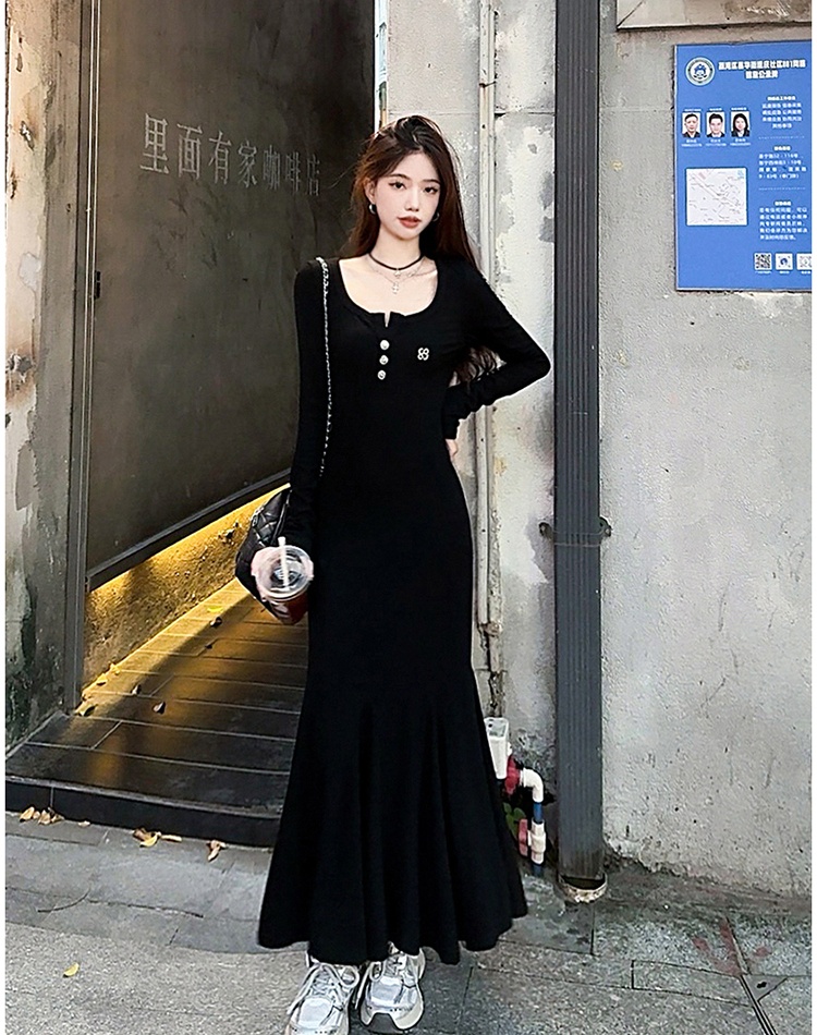 A-line all-match long dress high waist bottoming dress