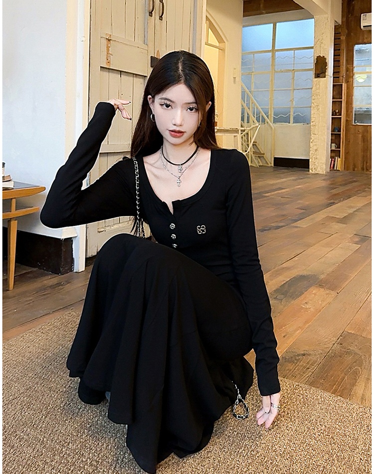 A-line all-match long dress high waist bottoming dress