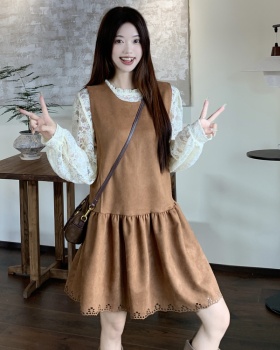 Large yard bottoming sleeveless dress lace dress 2pcs set