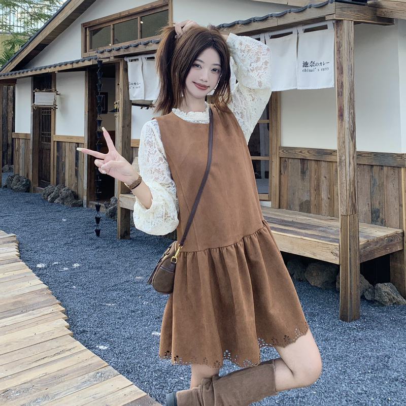 Large yard bottoming sleeveless dress lace dress 2pcs set