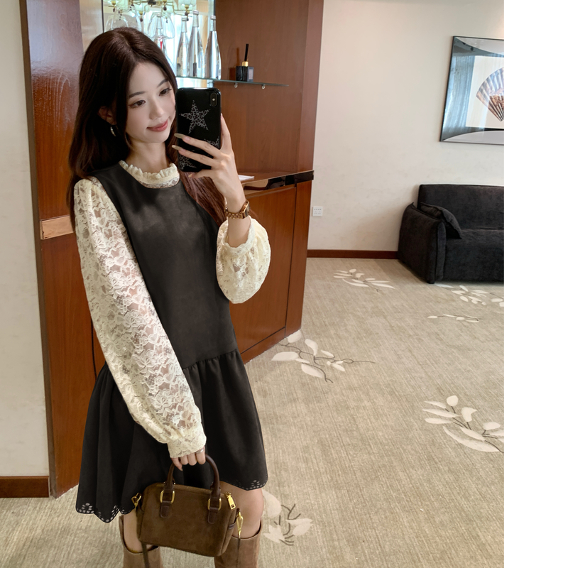 Large yard bottoming sleeveless dress lace dress 2pcs set