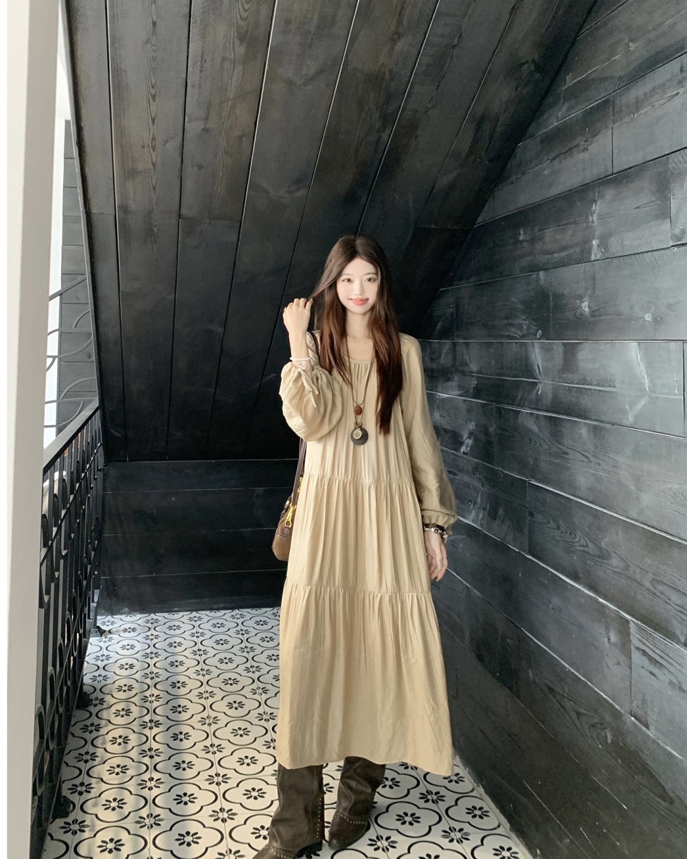 Korean style spring countryside large yard dress for women