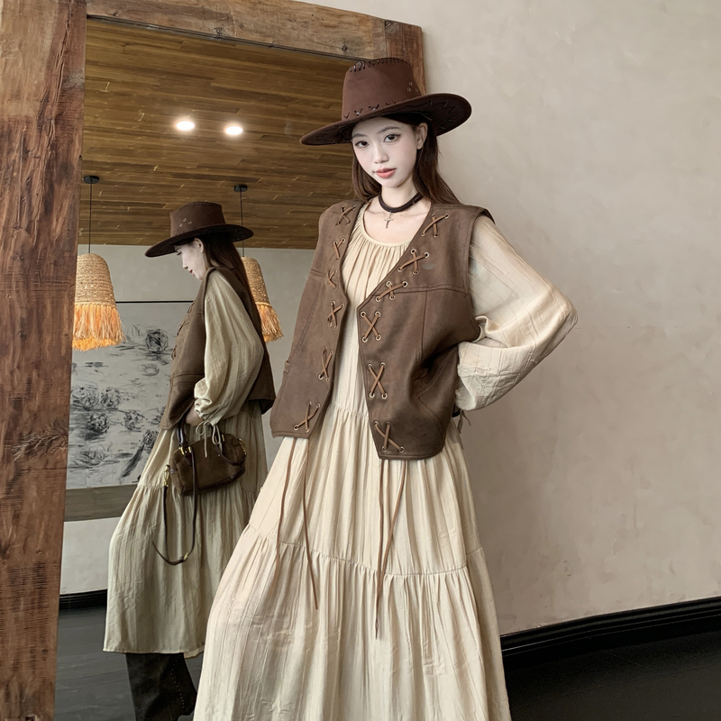 Large yard dress spring waistcoat 2pcs set for women