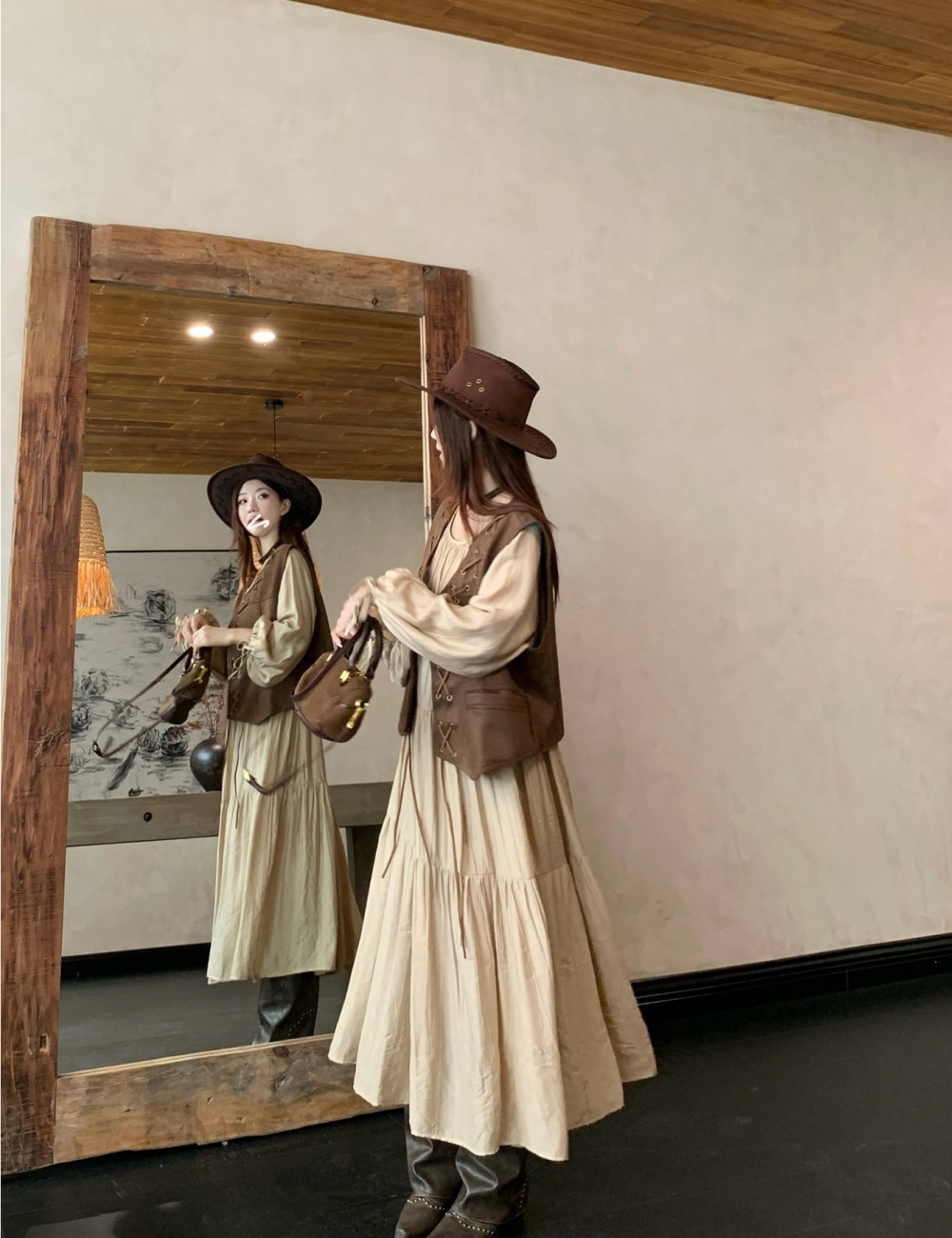 Large yard dress spring waistcoat 2pcs set for women