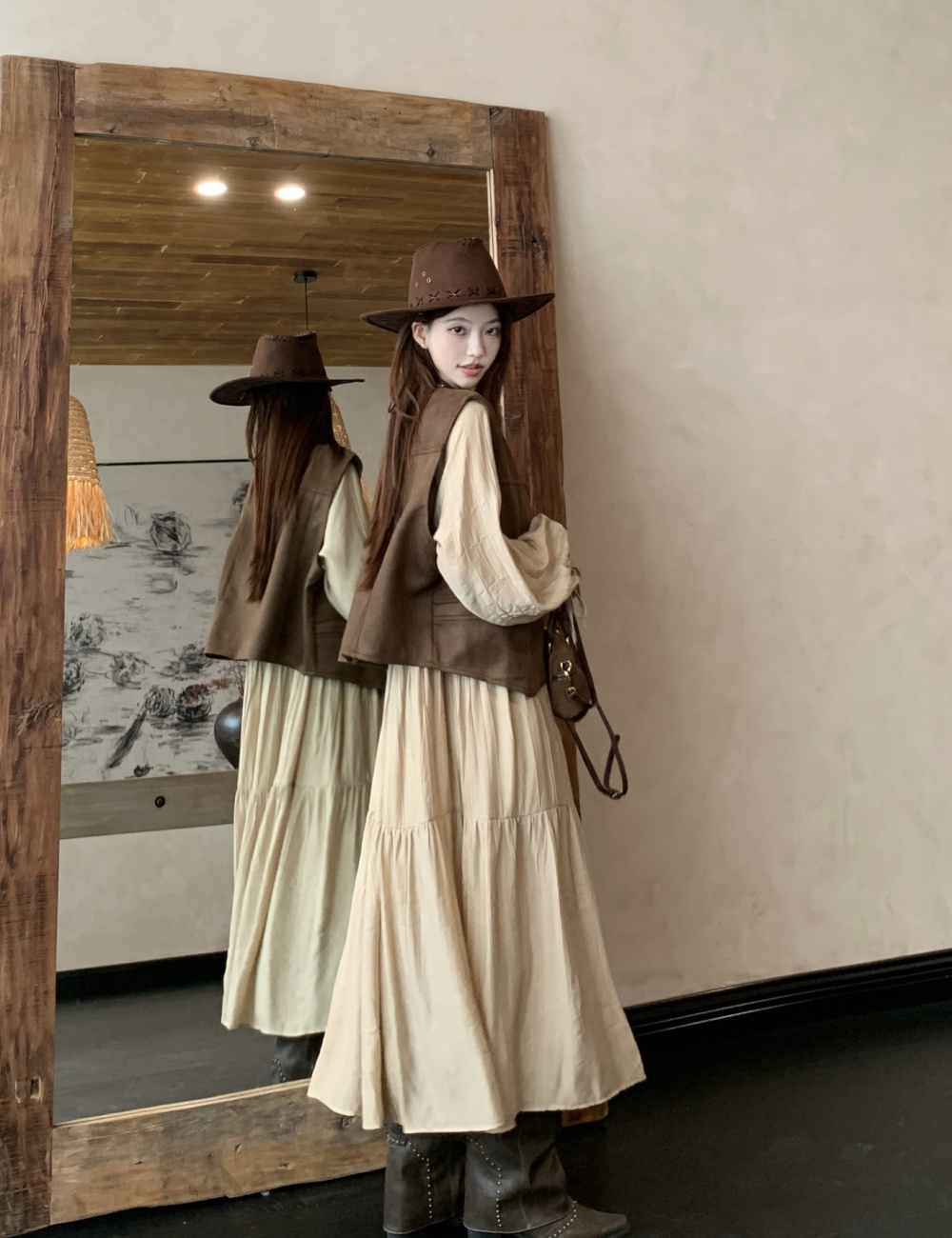 Large yard dress spring waistcoat 2pcs set for women