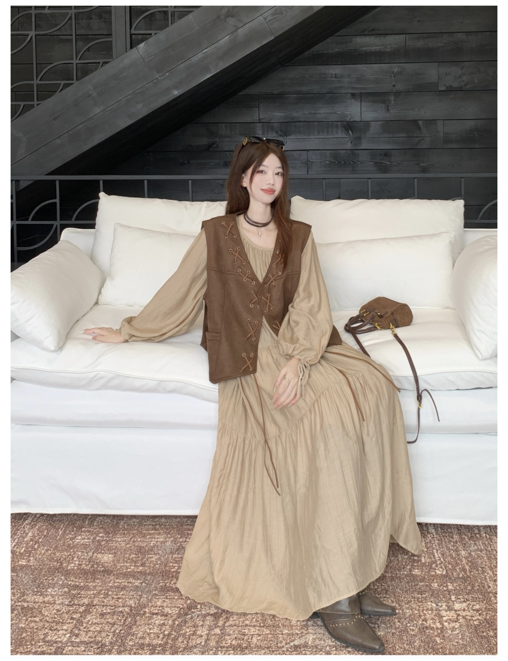 Large yard dress spring waistcoat 2pcs set for women