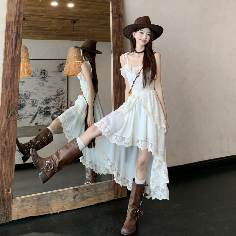 Spring large yard sling A-line lace dress for women