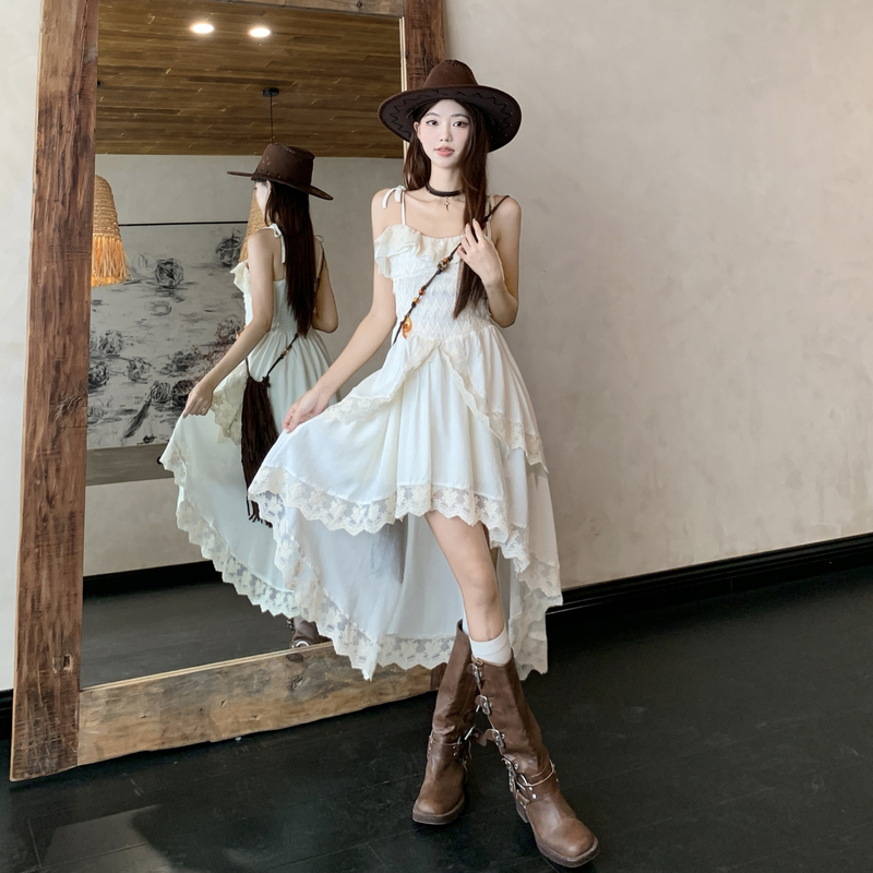 Spring large yard sling A-line lace dress for women