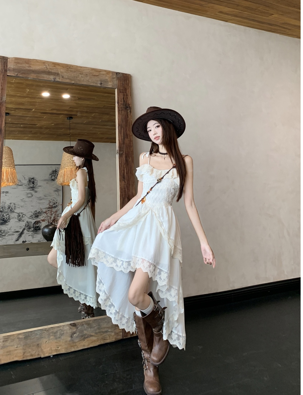 Spring large yard sling A-line lace dress for women