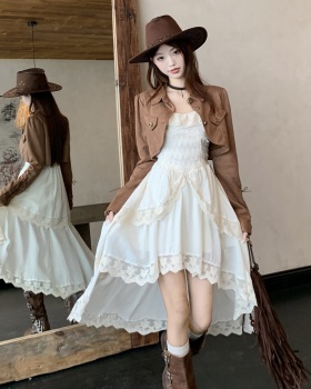 Spring A-line coat large yard sling dress 2pcs set for women