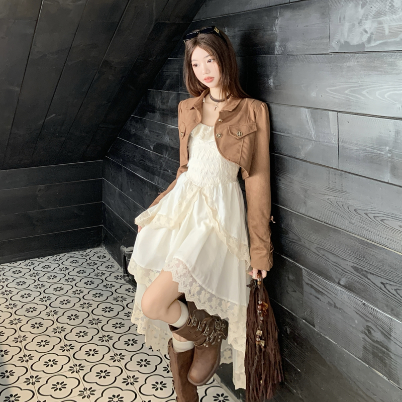 Spring A-line coat large yard sling dress 2pcs set for women