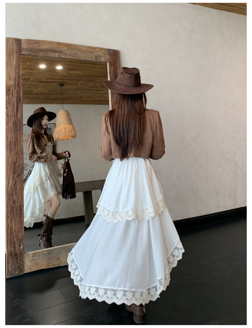 Spring A-line coat large yard sling dress 2pcs set for women