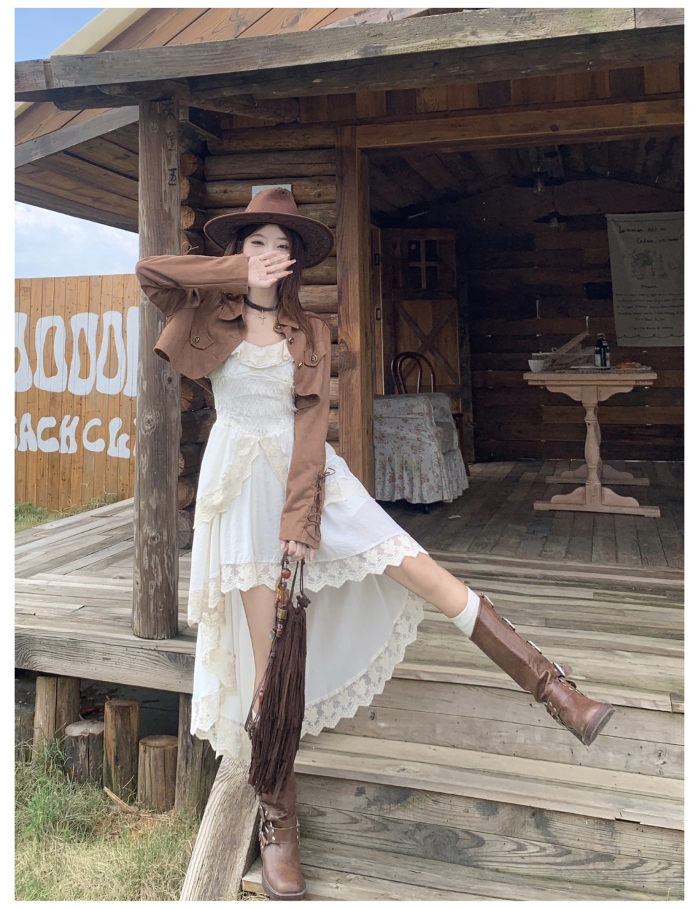 Spring A-line coat large yard sling dress 2pcs set for women