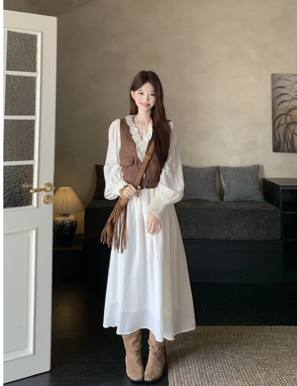 Temperament dress large yard waistcoat 2pcs set