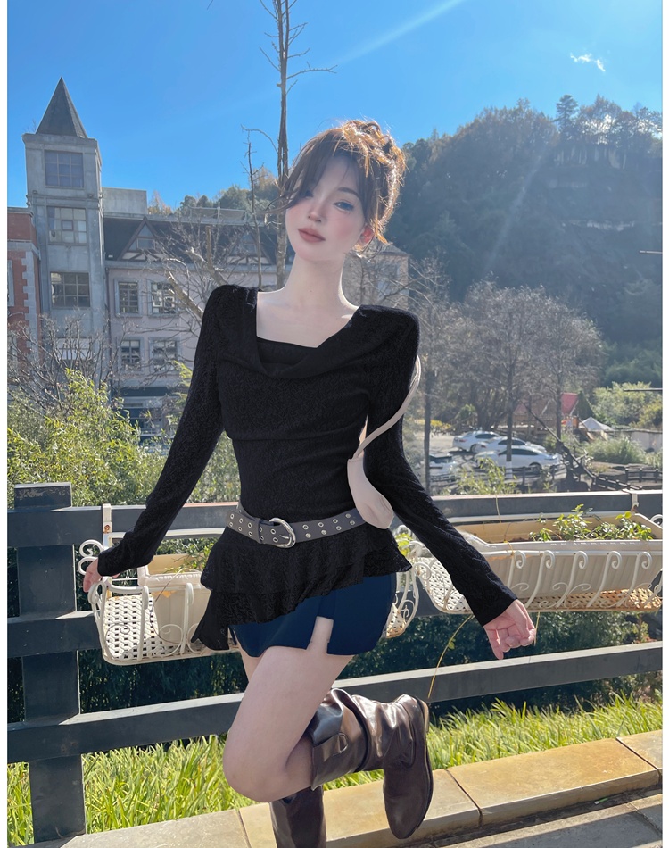 Spring T-shirt lotus leaf edges tops for women