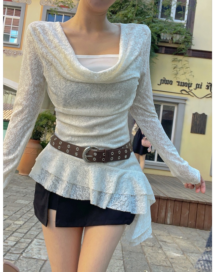 Spring T-shirt lotus leaf edges tops for women