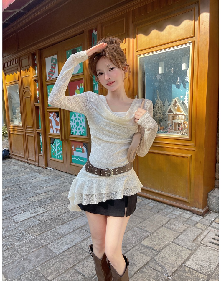 Spring T-shirt lotus leaf edges tops for women