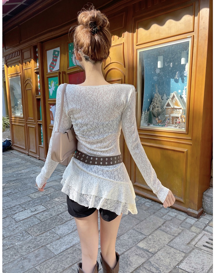 Spring T-shirt lotus leaf edges tops for women