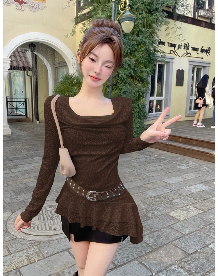 Spring T-shirt lotus leaf edges tops for women