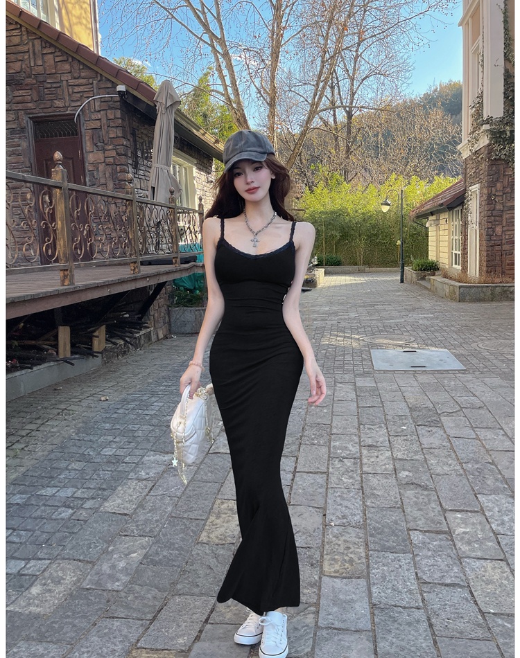 Pinched waist long dress slim dress for women