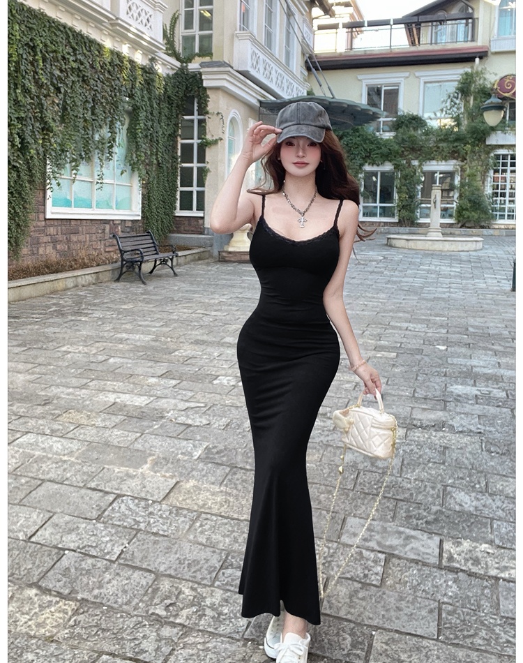 Pinched waist long dress slim dress for women