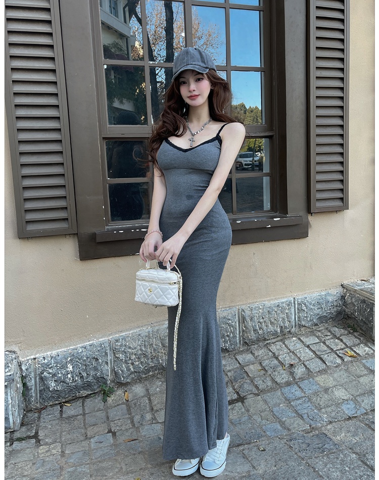 Pinched waist long dress slim dress for women