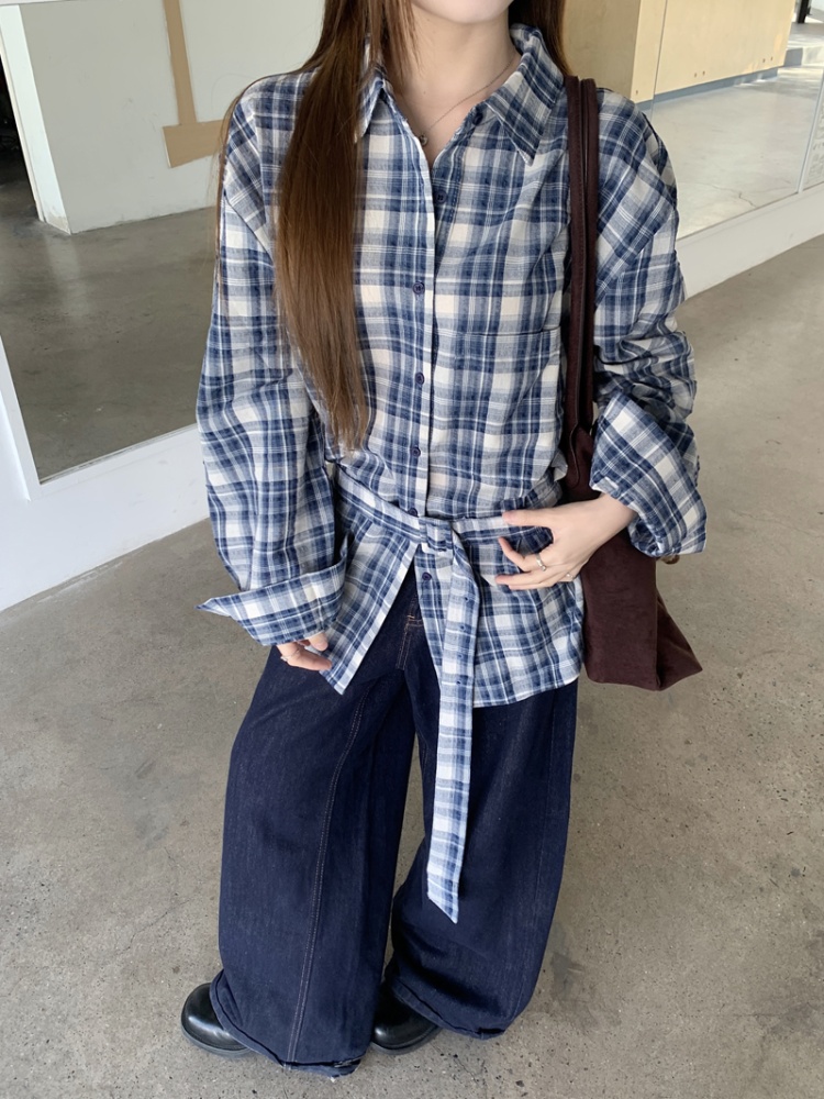 Long sleeve Casual shirt pinched waist bandage tops