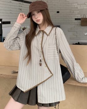 Loose irregular long sleeve shirt stripe spring unique tops