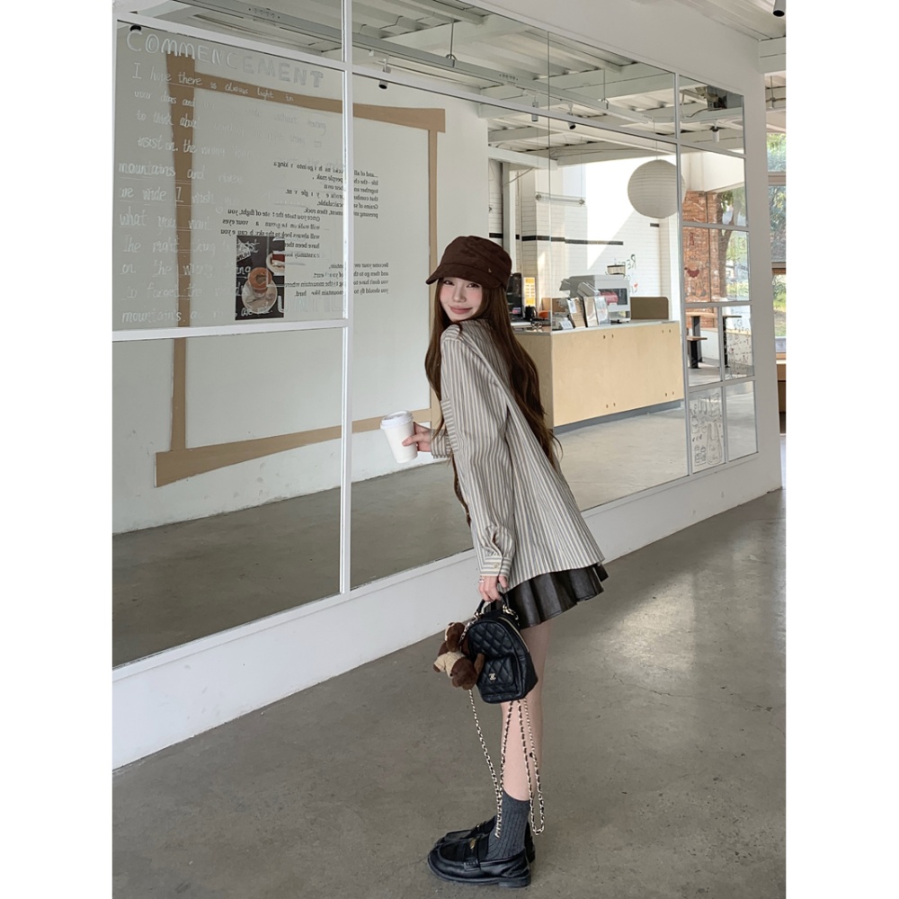 Loose irregular long sleeve shirt stripe spring unique tops