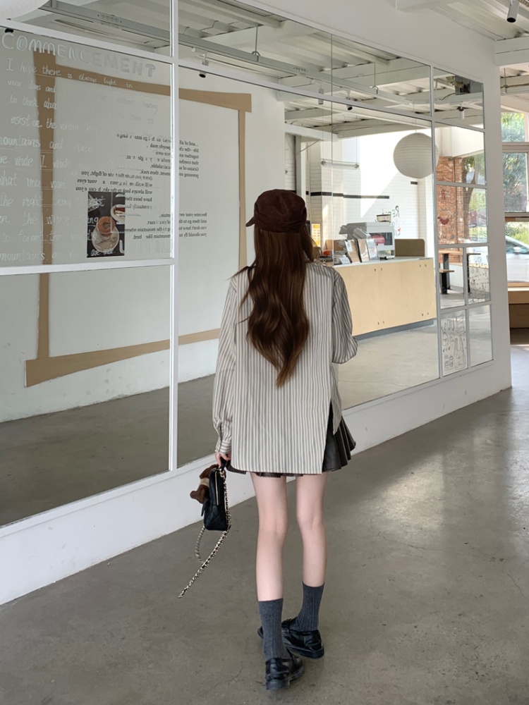 Loose irregular long sleeve shirt stripe spring unique tops