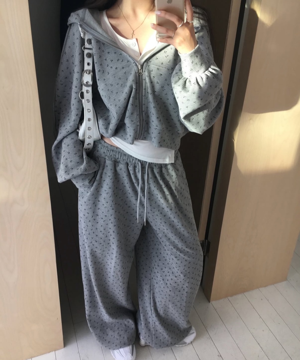 Floral refreshing hoodie Casual spring long pants for women