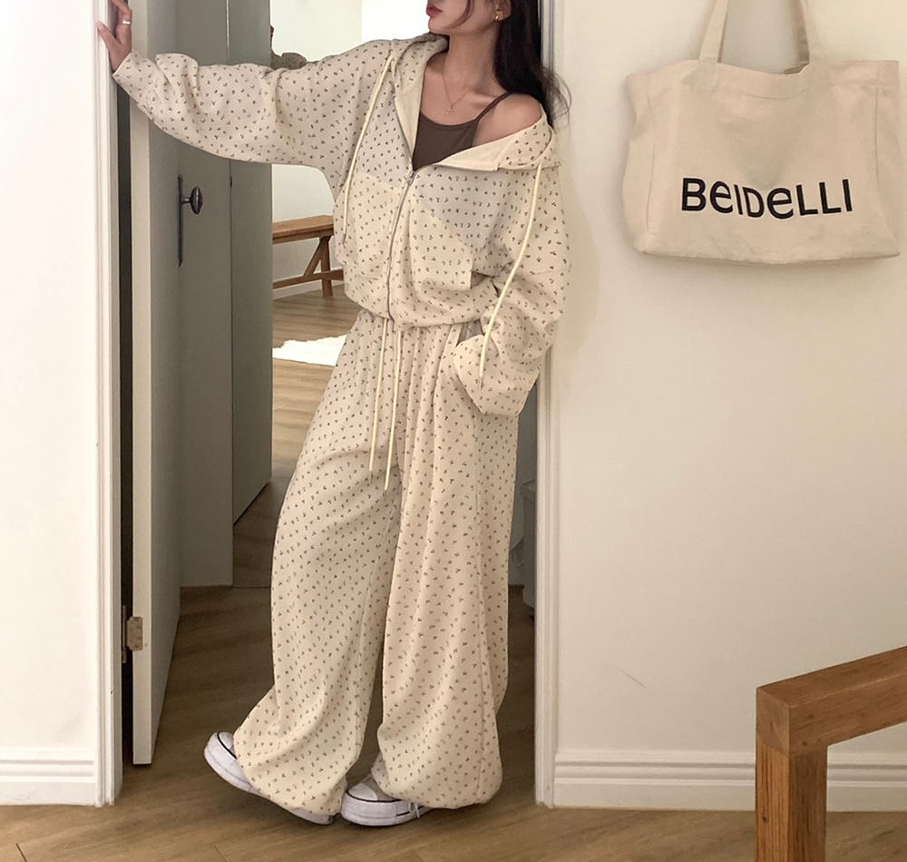 Floral refreshing hoodie Casual spring long pants for women