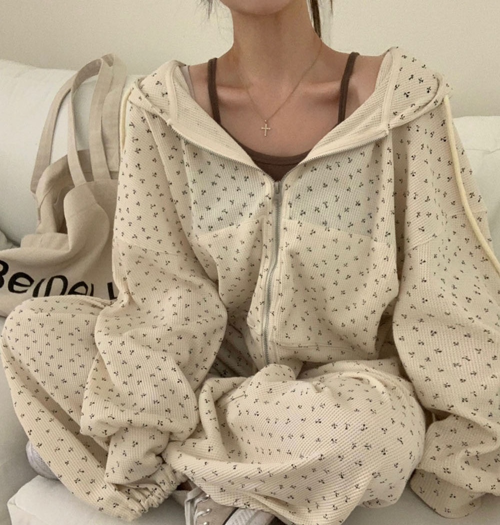 Floral refreshing hoodie Casual spring long pants for women