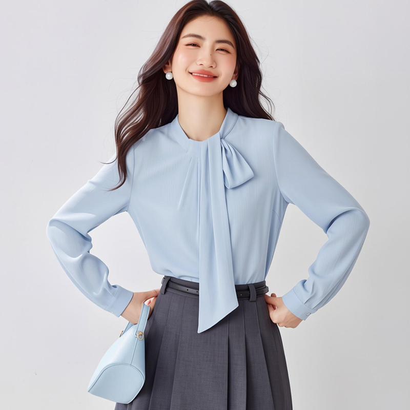 Streamer France style tops blue shirt for women