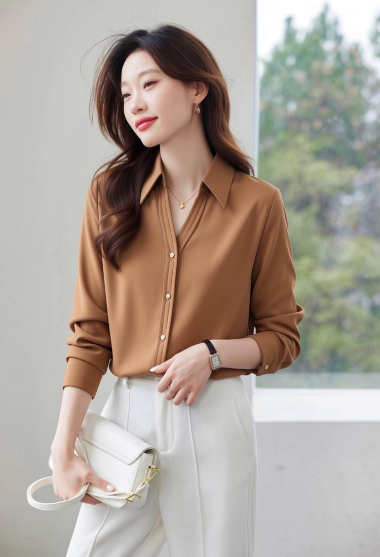 Spring and autumn white profession shirt for women