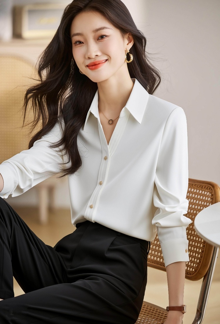 Spring and autumn white profession shirt for women