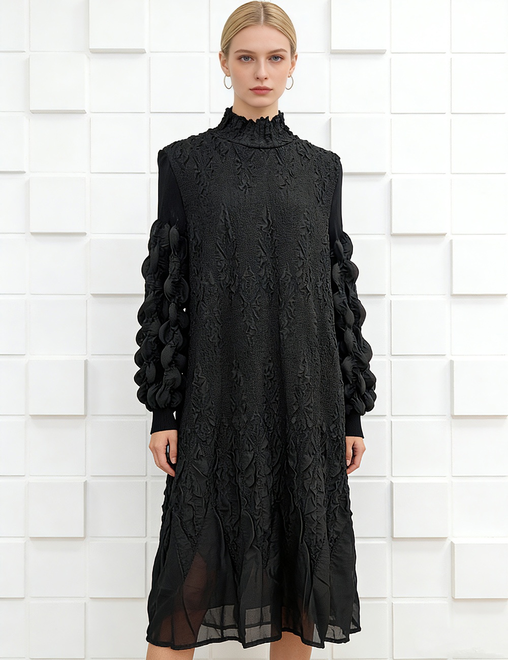 Embroidery loose European style fold dress for women