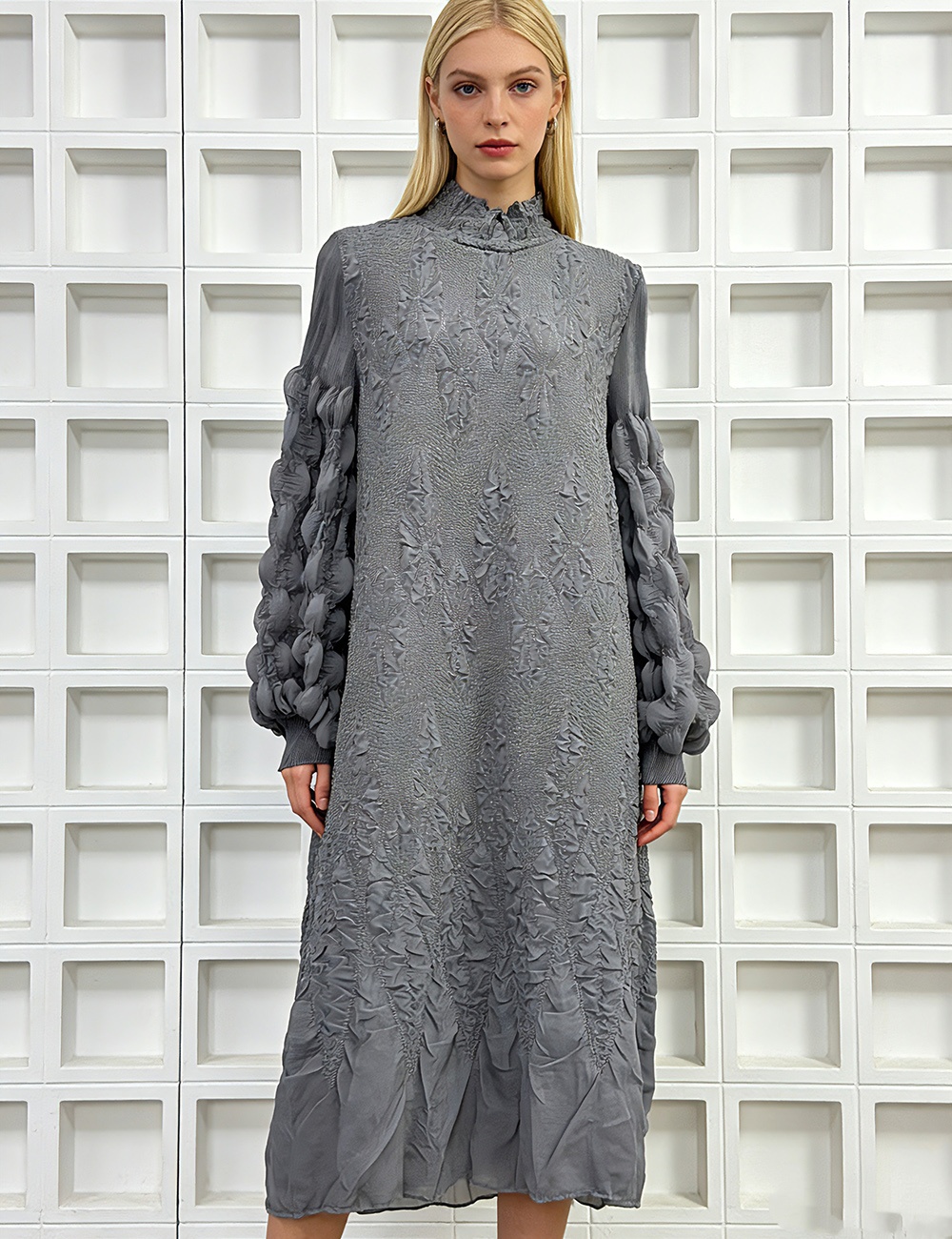 Embroidery loose European style fold dress for women