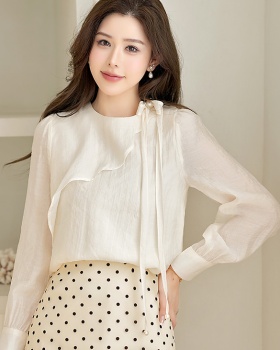 Spring bow tops beading long sleeve shirt for women