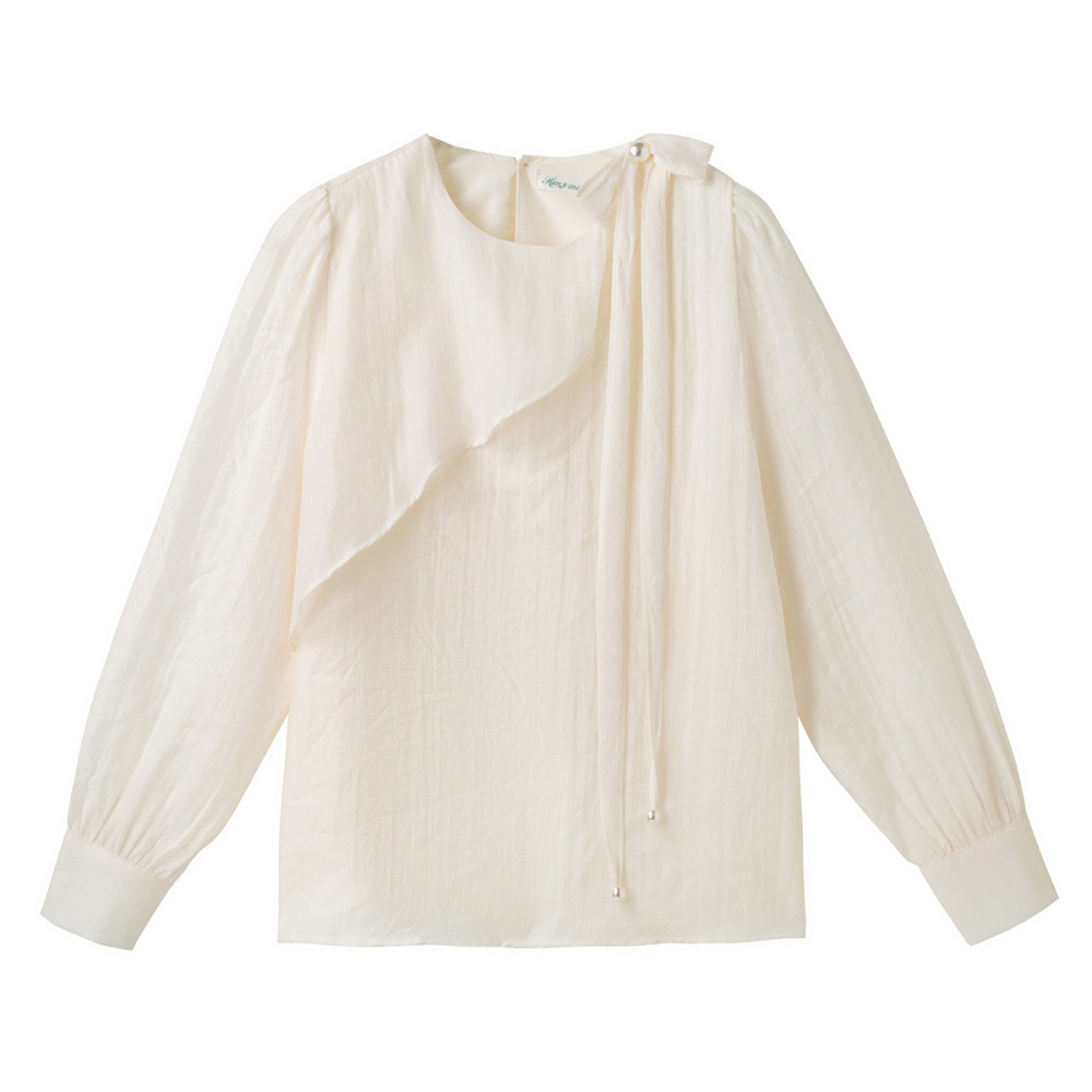 Spring bow tops beading long sleeve shirt for women