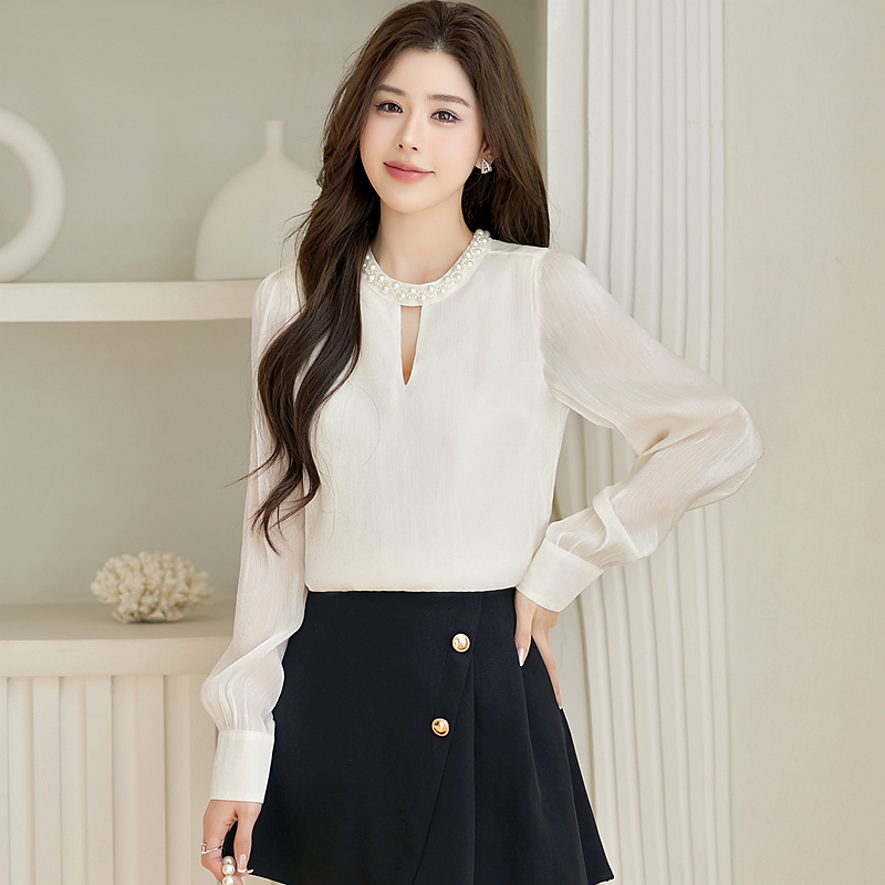 Beading spring small shirt hollow shirt for women