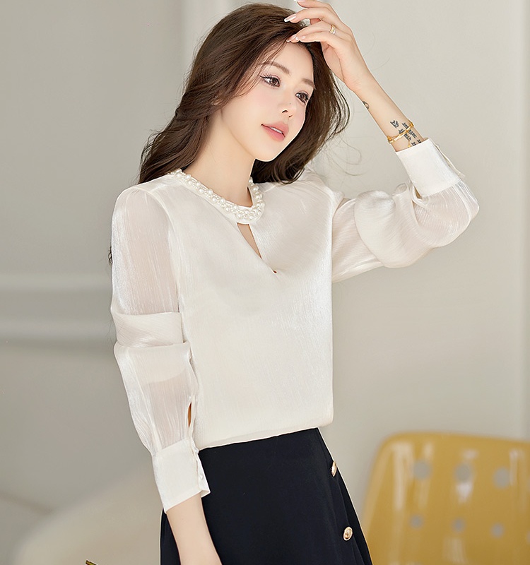Beading spring small shirt hollow shirt for women