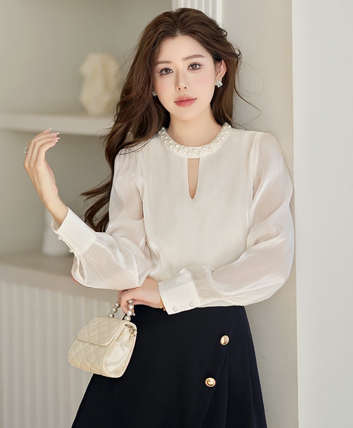 Beading spring small shirt hollow shirt for women