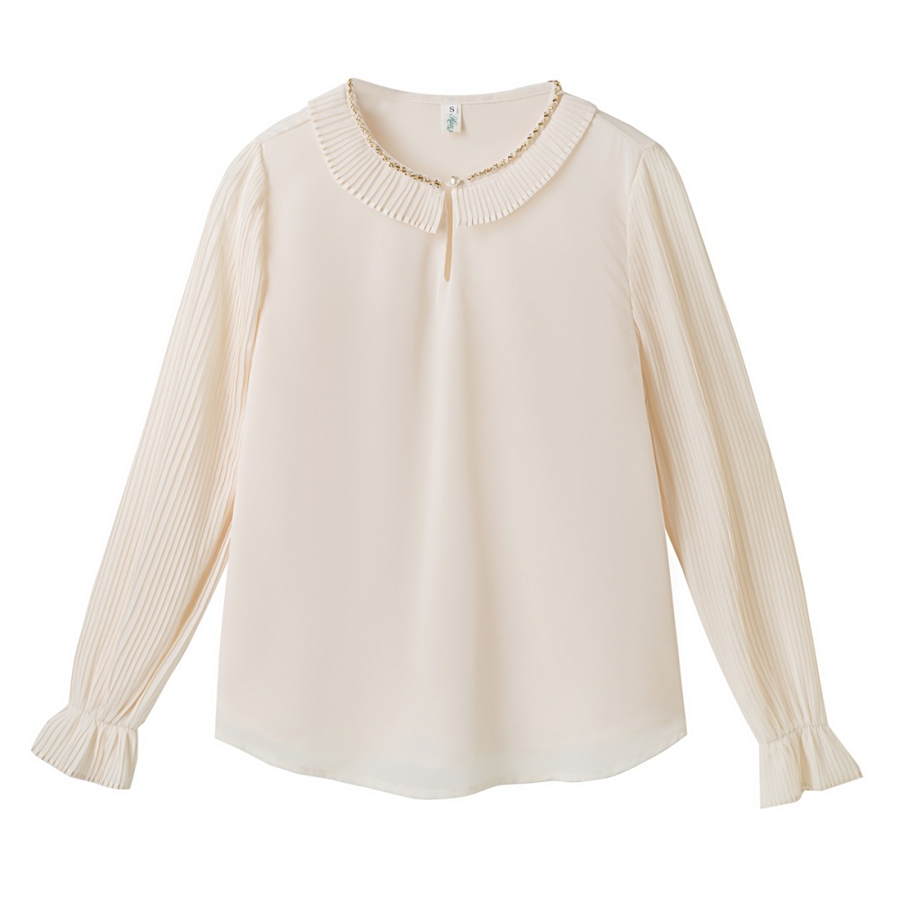France style pleated splice slim long sleeve tops for women