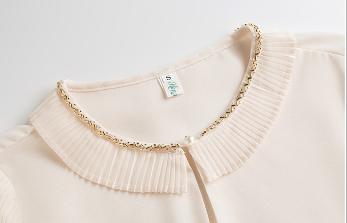 France style pleated splice slim long sleeve tops for women