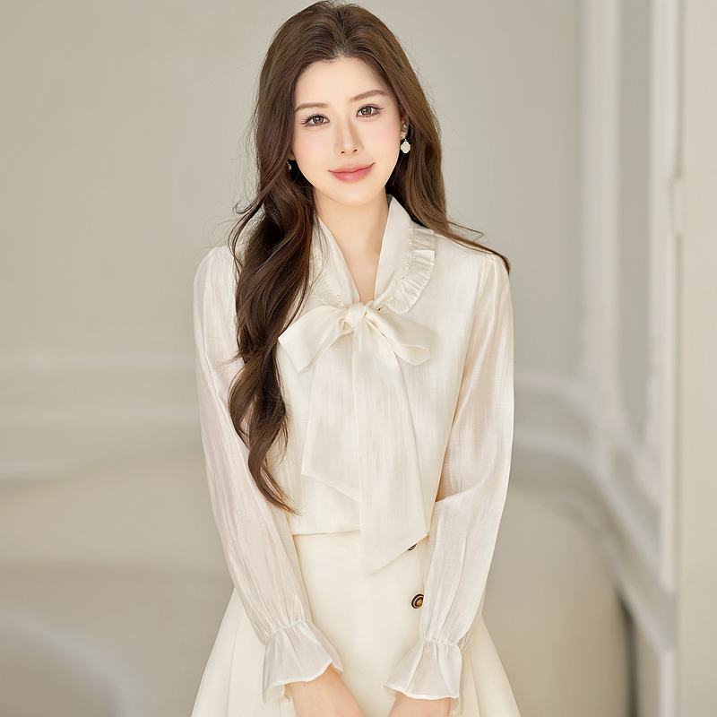 Frenum France style chiffon shirt V-neck tops for women