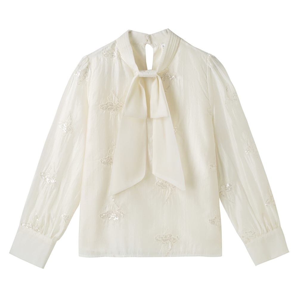 Bow sequins chiffon shirt embroidery tops for women